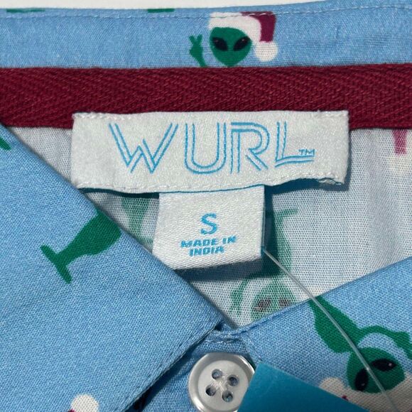Wurl Boys Collared Shirt Green Aliens W/Santa Hats Cruise Blue Christmas Small - Picture 6 of 8